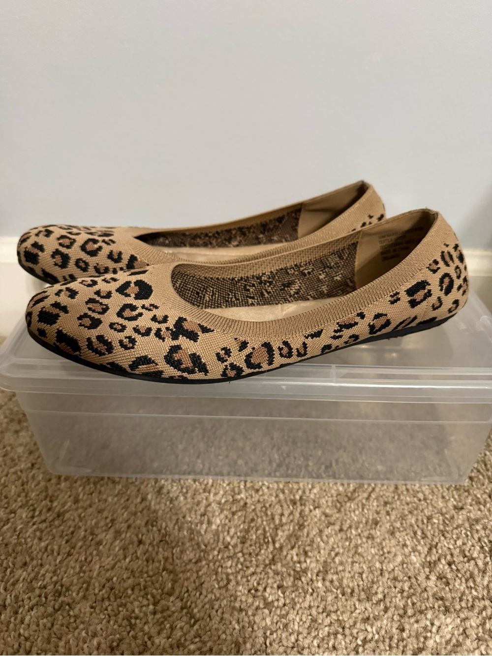 Leopard Print Beige Stretch Knit Ballet Flats